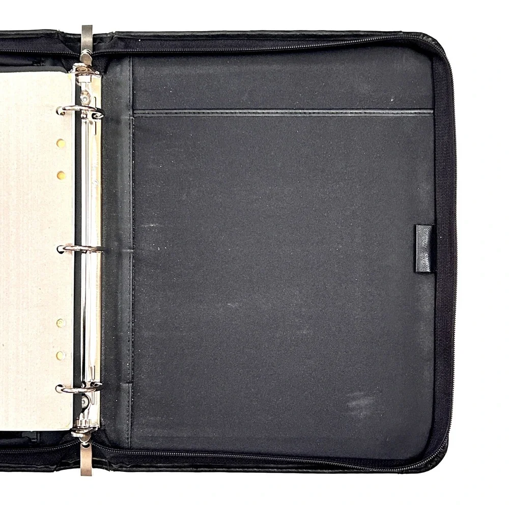 VTG 90s Day-Timer Leather 3 Ring Planner Folio Briefcase Hideaway‎ Handles Black
